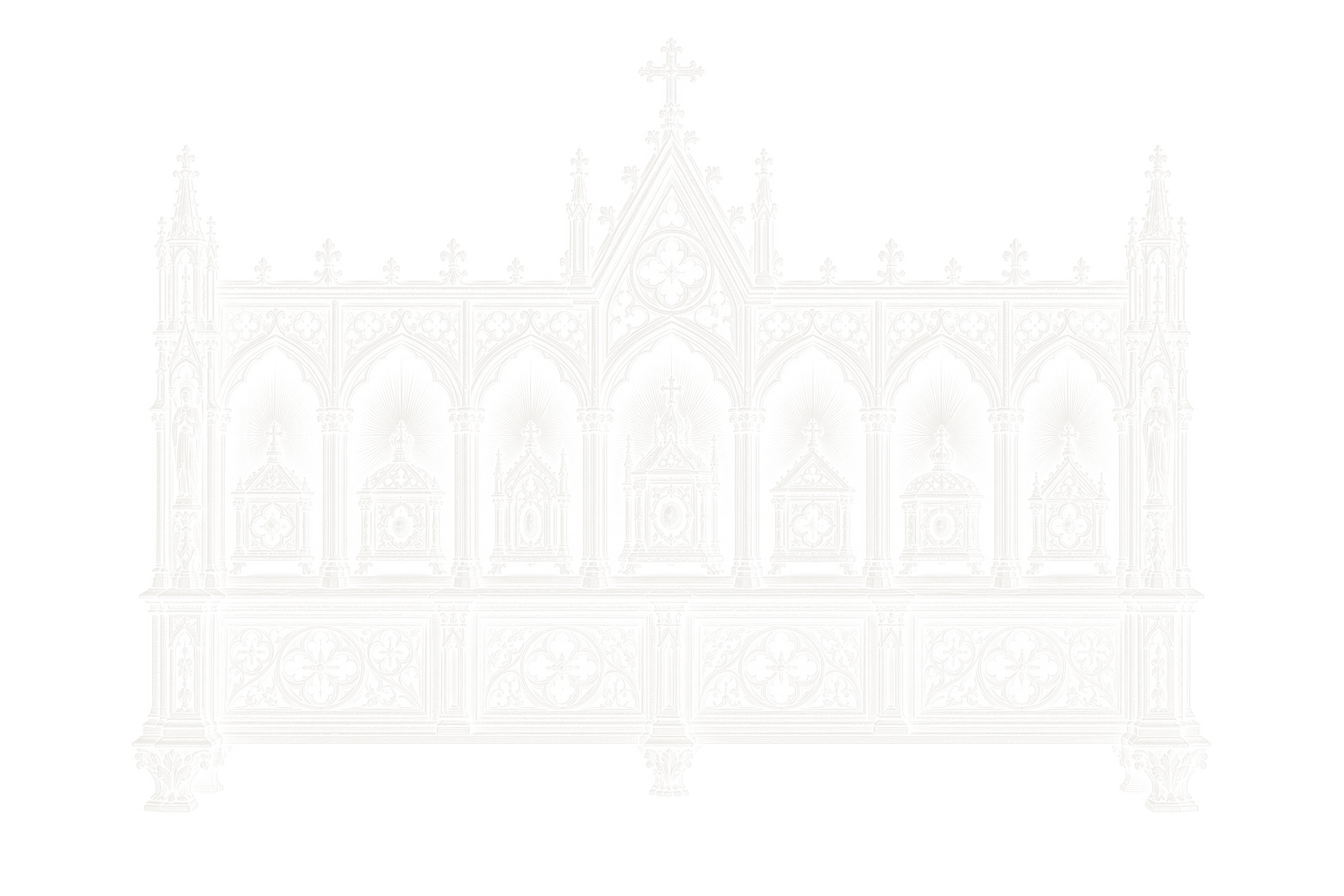 An engraved gothic reliquary with seven lit niches