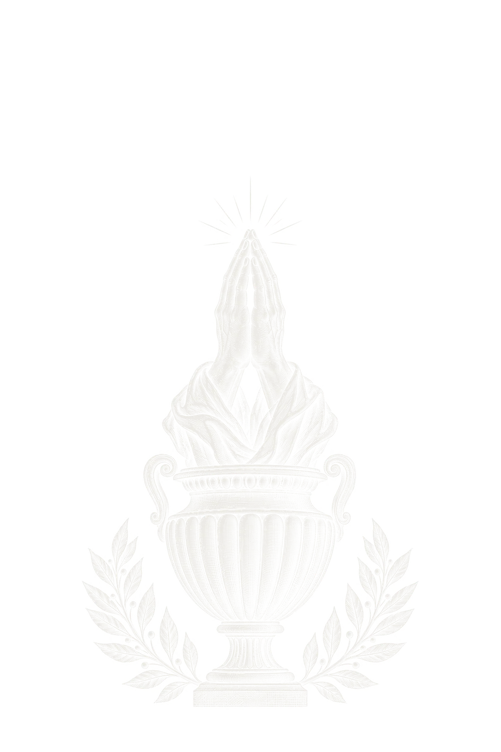 Engraved praying hands rising from a funerary urn